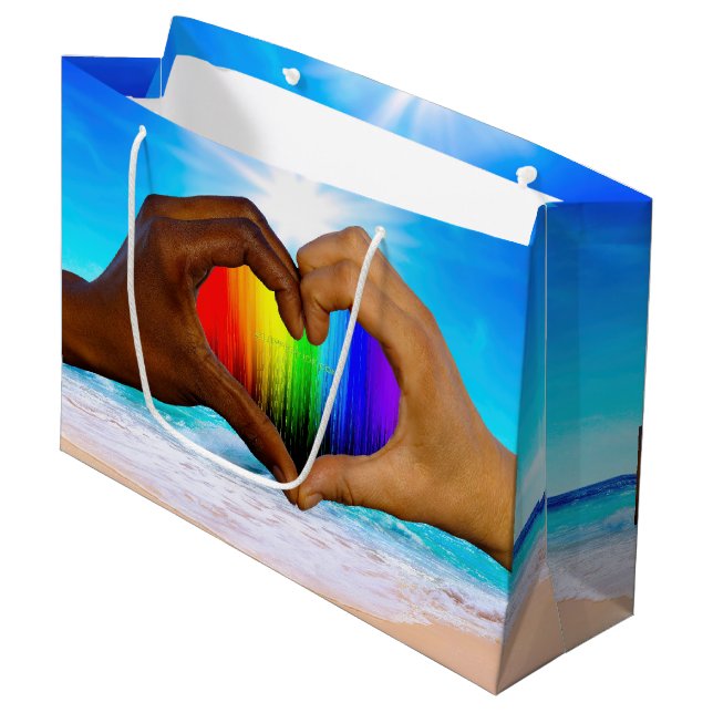 SlipperyJoe vivid rainbow gradient heart interraci Large Gift Bag (Front Angled)
