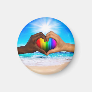 SlipperyJoe vivid rainbow gradient heart interraci Magnet