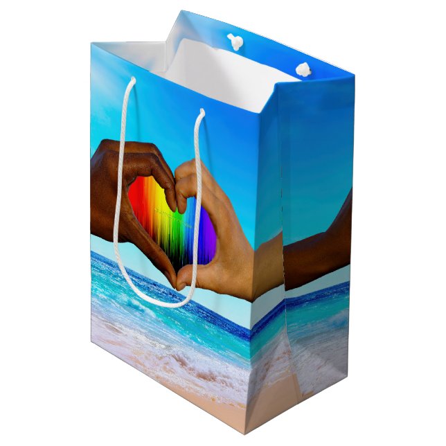 SlipperyJoe vivid rainbow gradient heart interraci Medium Gift Bag (Front Angled)