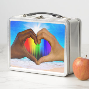 SlipperyJoe vivid rainbow gradient heart interraci Metal Lunch Box