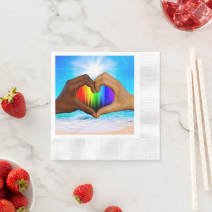 SlipperyJoe vivid rainbow gradient heart interraci Napkin