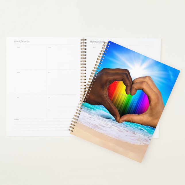 SlipperyJoe vivid rainbow gradient heart interraci Planner (Display)