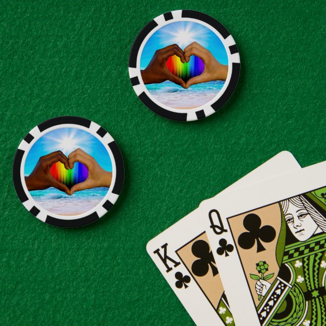 SlipperyJoe vivid rainbow gradient heart interraci Poker Chips (Poker Table (Double))