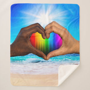 SlipperyJoe vivid rainbow gradient heart interraci Sherpa Blanket