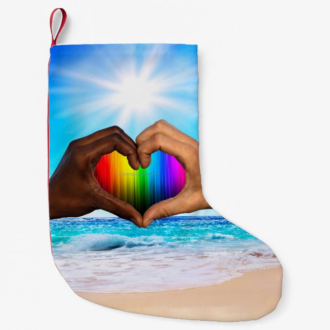 SlipperyJoe vivid rainbow gradient heart interraci Small Christmas Stocking (Front)