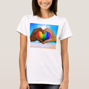 SlipperyJoe vivid rainbow gradient heart interraci T-Shirt