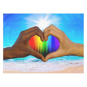 SlipperyJoe vivid rainbow gradient heart interraci Tablecloth