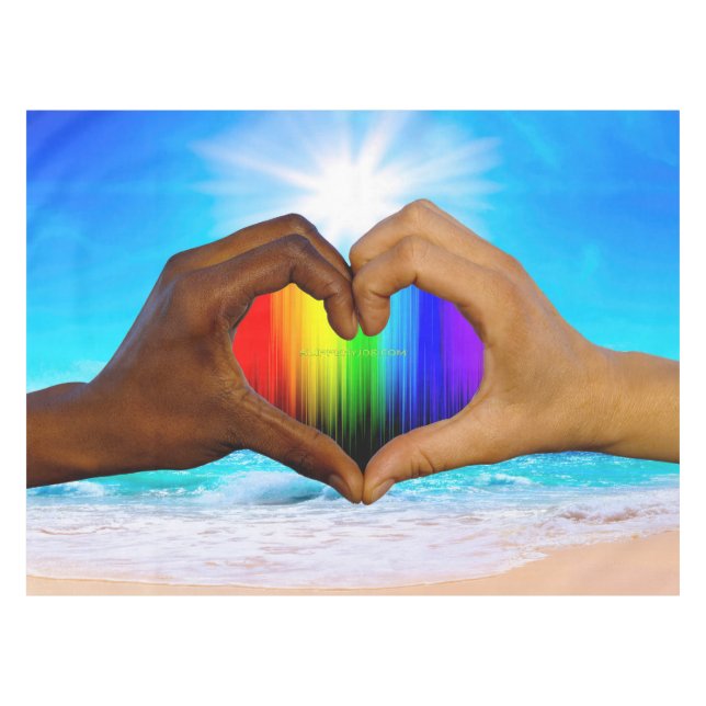 SlipperyJoe vivid rainbow gradient heart interraci Tablecloth (Front (Horizontal))