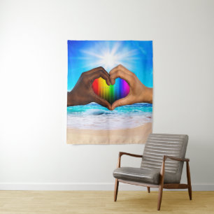 SlipperyJoe vivid rainbow gradient heart interraci Tapestry