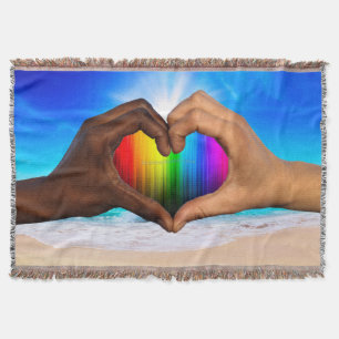 SlipperyJoe vivid rainbow gradient heart interraci Throw Blanket