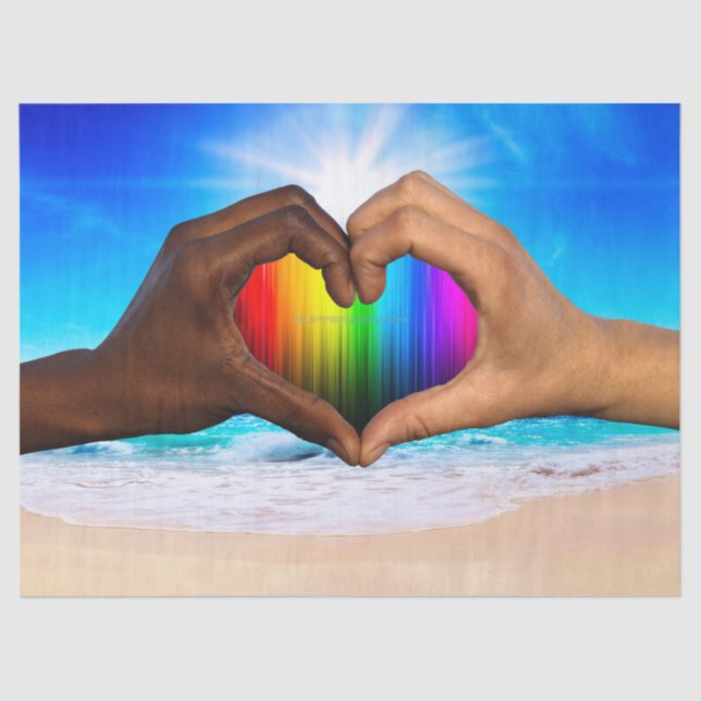 SlipperyJoe vivid rainbow gradient heart interraci Tissue Paper (Front)