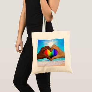 SlipperyJoe vivid rainbow gradient heart interraci Tote Bag