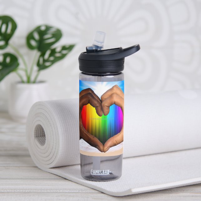 SlipperyJoe vivid rainbow gradient heart interraci Water Bottle (Yoga)