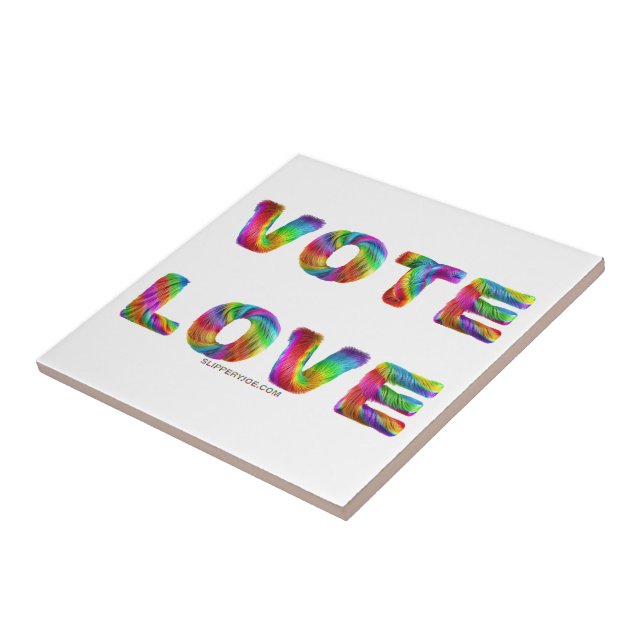 SlipperyJoe vote love equality rainbow-coloured fu Ceramic Tile (Side)