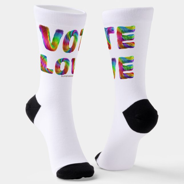 SlipperyJoe vote love equality rainbow-coloured fu Socks (Angled)
