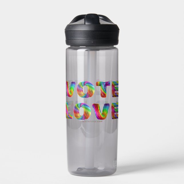 SlipperyJoe vote love equality rainbow-coloured fu Water Bottle (Front)