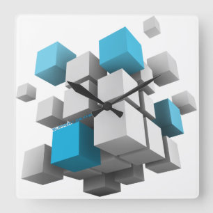 SlipperyJoe's 3D cubes squares three-dimensional d Square Wall Clock