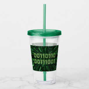 SlipperyJoe's 69 binary code vibrant green compute Acrylic Tumbler