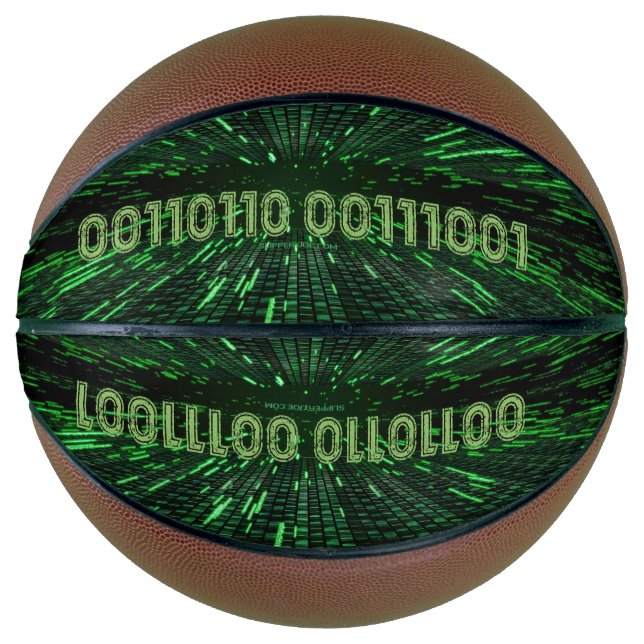 SlipperyJoe's 69 binary code vibrant green compute Basketball (Front)