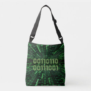 SlipperyJoe's 69 binary code vibrant green compute Crossbody Bag
