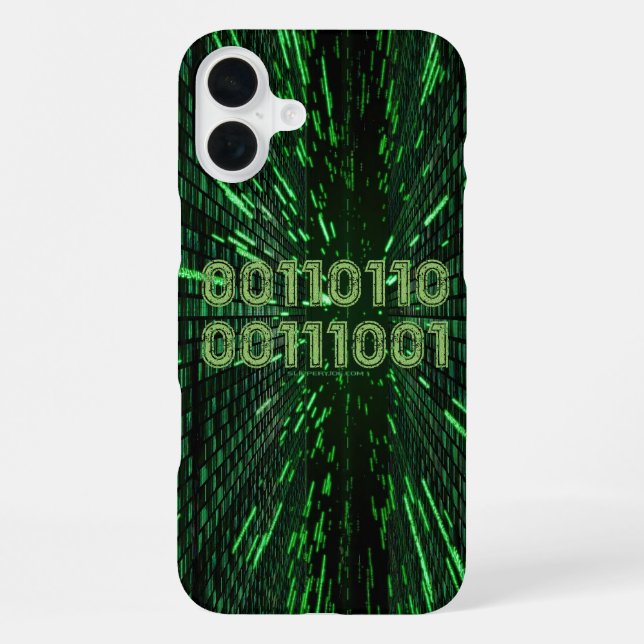 SlipperyJoe's 69 binary code vibrant green compute iPhone Case (Back)