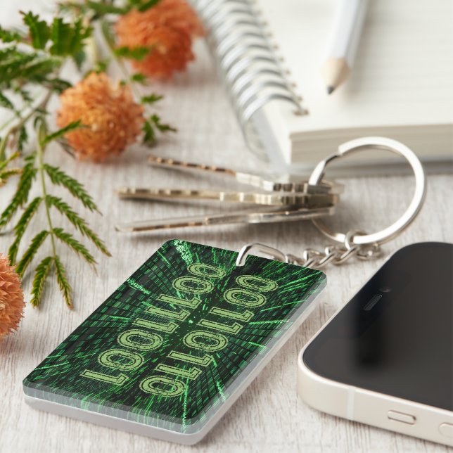 SlipperyJoe's 69 binary code vibrant green compute Key Ring (Front Right)