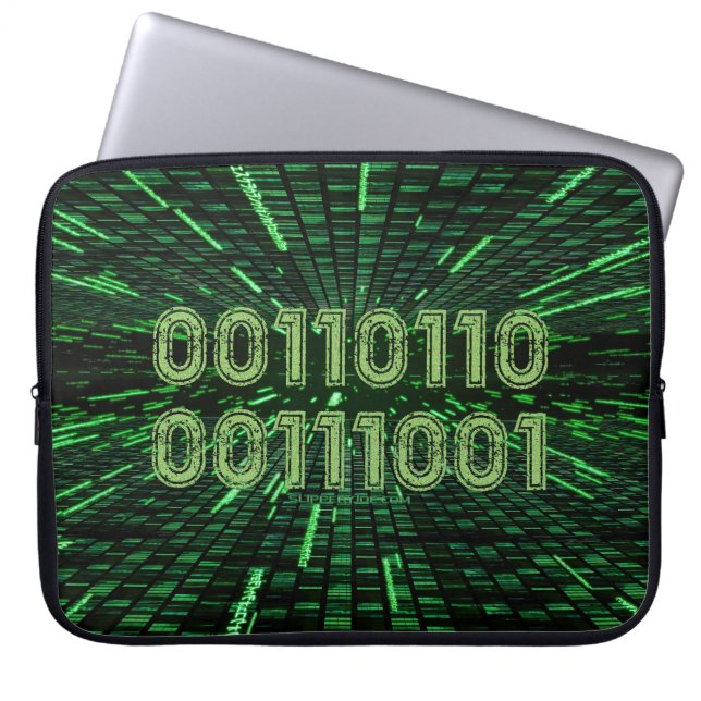 SlipperyJoe's 69 binary code vibrant green compute Laptop Sleeve (Front)