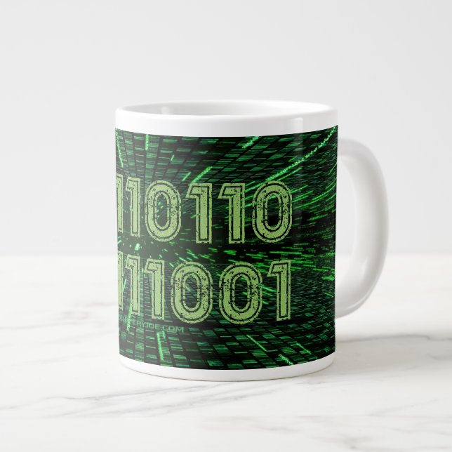 SlipperyJoe's 69 binary code vibrant green compute Large Coffee Mug (Front Right)