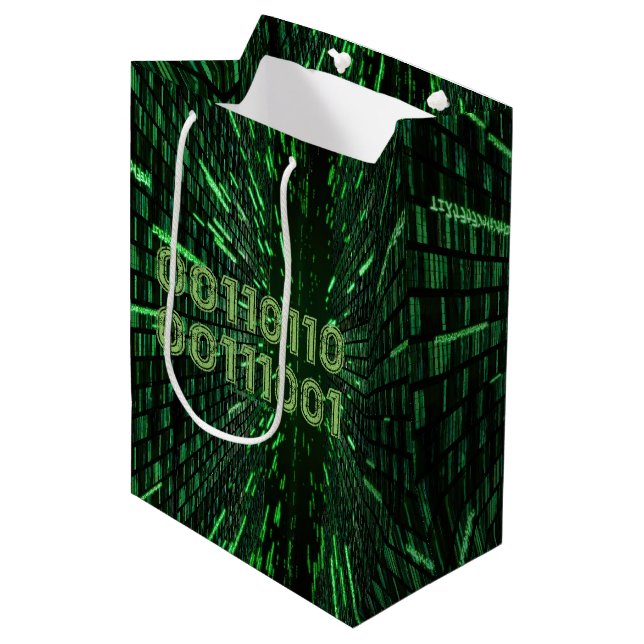 SlipperyJoe's 69 binary code vibrant green compute Medium Gift Bag (Front Angled)