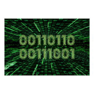SlipperyJoe's 69 binary code vibrant green compute Poster