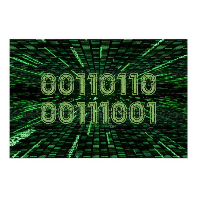 SlipperyJoe's 69 binary code vibrant green compute Poster (Front)