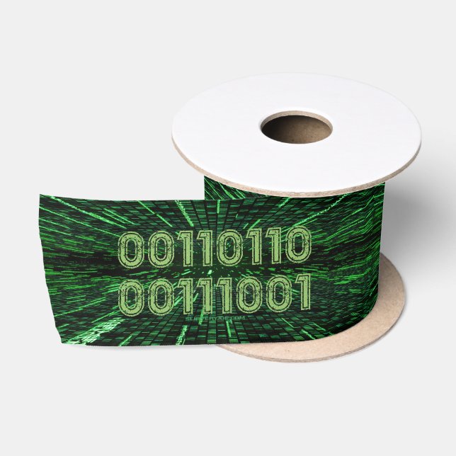 SlipperyJoe's 69 binary code vibrant green compute Satin Ribbon (Spool)