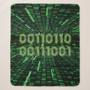 SlipperyJoe's 69 binary code vibrant green compute Sherpa Blanket