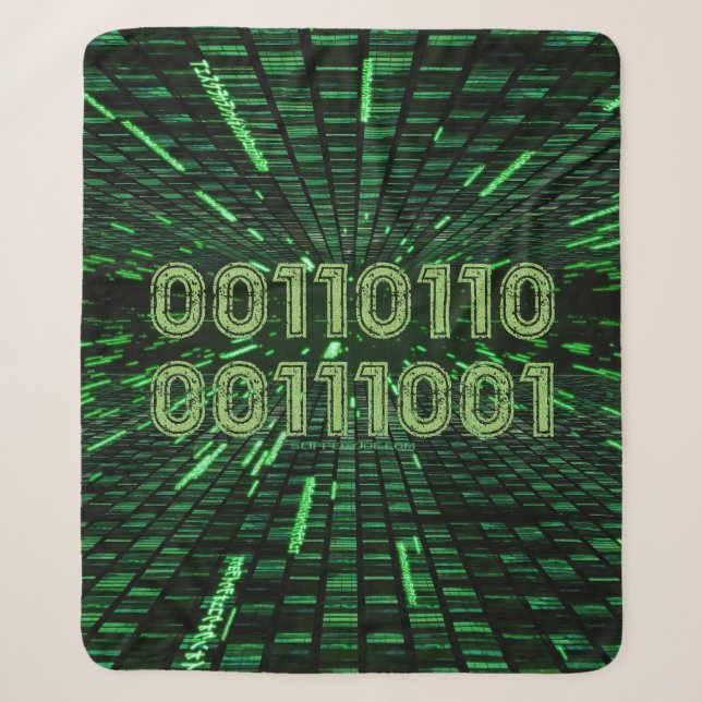 SlipperyJoe's 69 binary code vibrant green compute Sherpa Blanket (Front)