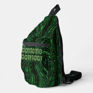 SlipperyJoe's 69 binary code vibrant green compute Sling Bag