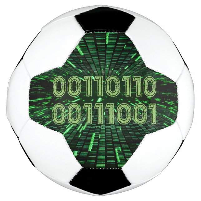 SlipperyJoe's 69 binary code vibrant green compute Soccer Ball (Front)