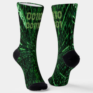 SlipperyJoe's 69 binary code vibrant green compute Socks