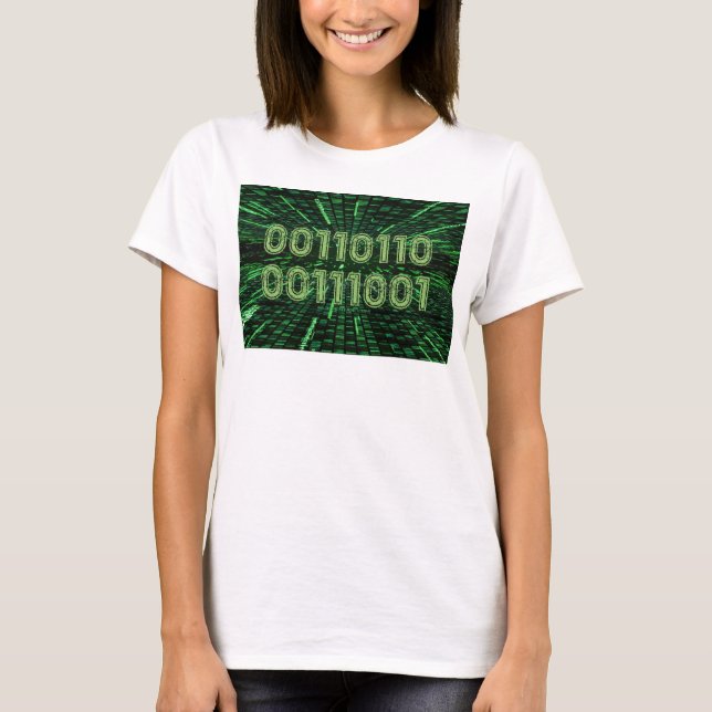 SlipperyJoe's 69 binary code vibrant green compute T-Shirt (Front)