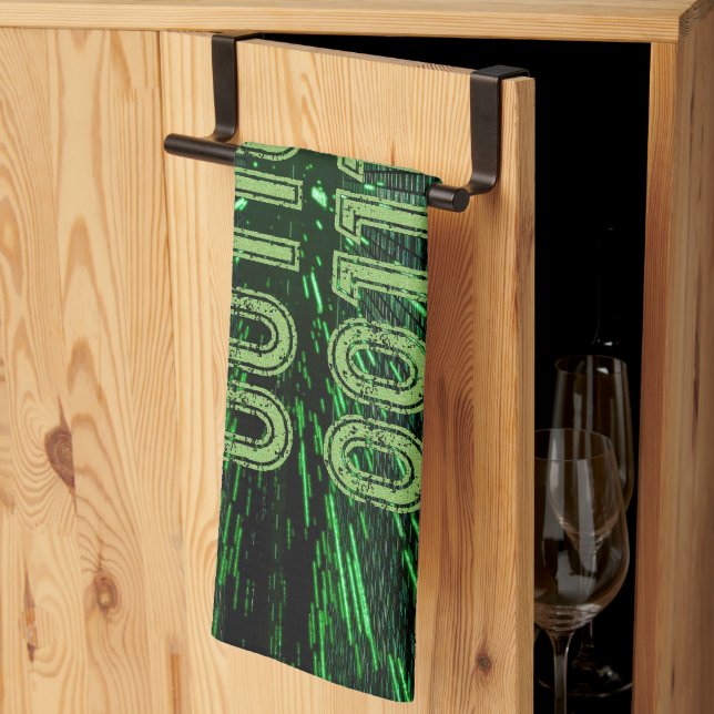 SlipperyJoe's 69 binary code vibrant green compute Tea Towel (Thirds Fold)