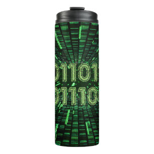 SlipperyJoe's 69 binary code vibrant green compute Thermal Tumbler