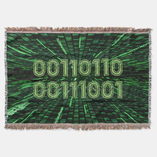 SlipperyJoe's 69 binary code vibrant green compute Throw Blanket (Front)