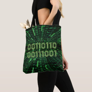 SlipperyJoe's 69 binary code vibrant green compute Tote Bag