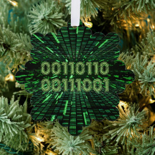 SlipperyJoe's 69 binary code vibrant green compute Tree Decoration Card