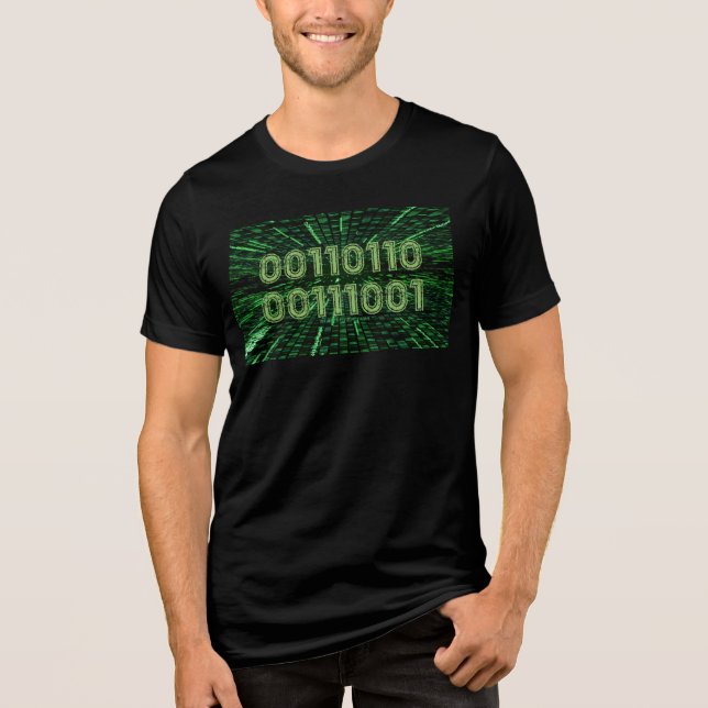 SlipperyJoe's 69 binary code vibrant green compute Tri-Blend Shirt (Front)