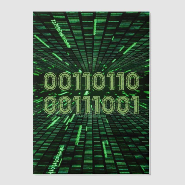 SlipperyJoe's 69 binary code vibrant green compute Vellum Invitations (Front)