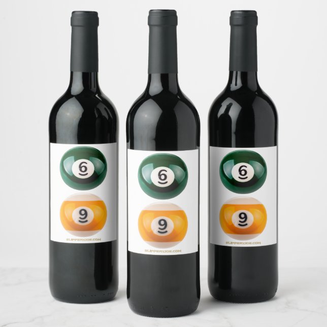 SlipperyJoe's 69 hard pool table two billiard ball Wine Label (Bottles)