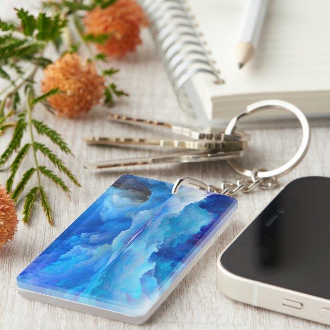 SlipperyJoe's abstract cloud artwork colourful sur Key Ring (Front Right)