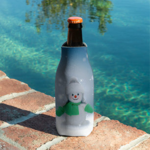 SlipperyJoe's adorable Christmas snowman character Bottle Cooler