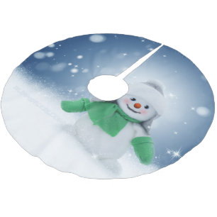 SlipperyJoe's adorable Christmas snowman character Brushed Polyester Tree Skirt