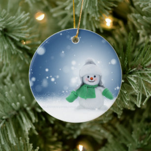 SlipperyJoe's adorable Christmas snowman character Ceramic Ornament